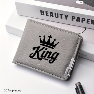 محفظة قصيرة مطبوعة "KING" للرجال - خفيفة الوزن، تصميم مزدوج مع فتحات بطاقات متعددة، ألوان أسود وأسود، هدية مثالية لعيد الأب للاستخدام اليومي، محفظة يومية | حامل بطاقات أنيق | محفظة جلدية صناعية، محفظة مدمجة