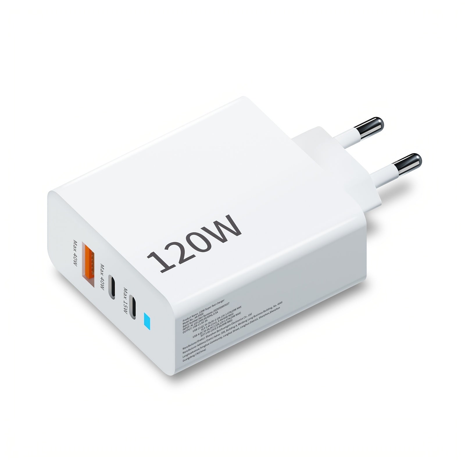 شاحن سريع متعدد المنافذ في أوروبا مع شريحة مدمجة للشحن الآمن، متوافق مع جميع أنماط الهواتف المحمولة، يتضمن كابل شحن سريع مزدوج، موصل USB من النوع C، مصدر طاقة 100-240 فولت، ومقبس أوروبي القياسي