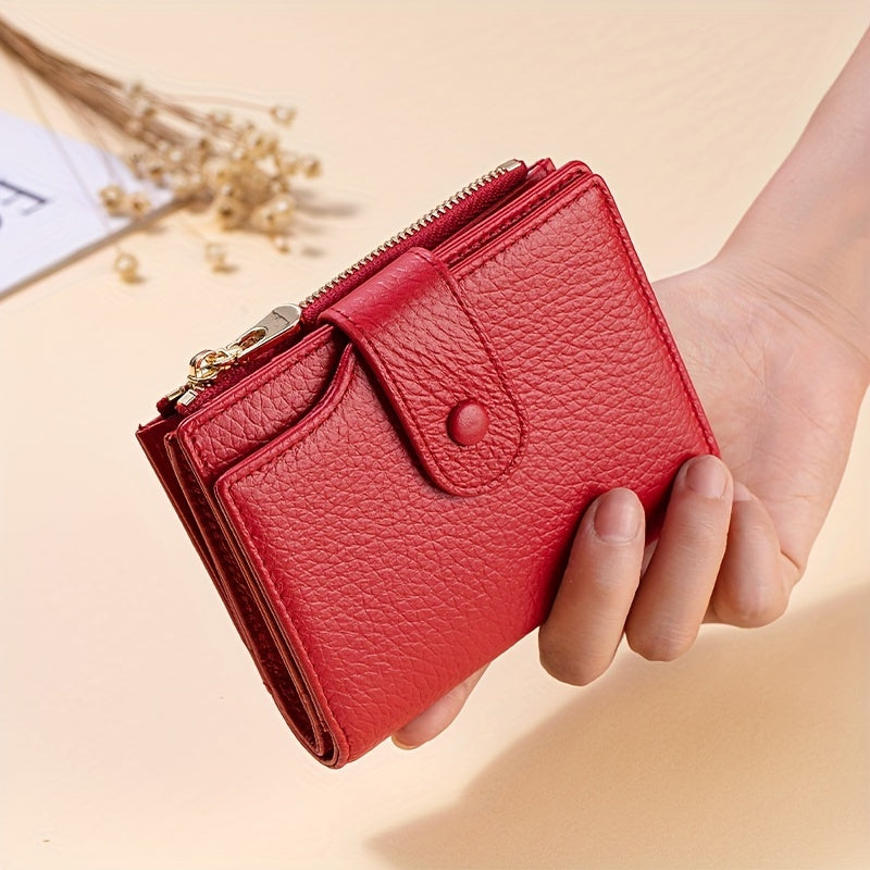 محفظة نسائية من الجلد الحقيقي ثنائية الطي مع حجب RFID، سعة كبيرة، حامل بطاقة الائتمان، جيوب للنقود، جيوب للعملات المعدنية بسحاب، 2 نافذة للهوية، إغلاق بسحاب، مبطنة بالبوليستر، نمط أنيق