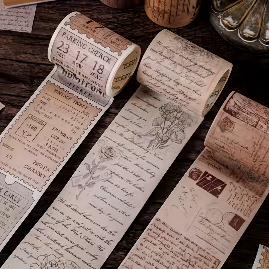 1 لفة شريط واشي ديكوري مستوحى من العصر الفيكتوري، شريط ورقي ذاتي اللصق بتصميمات زهور وأحرف، مثالي للصناعات اليدوية والكتب الصغيرة وألبومات الصور، سلسلة ريترو أوروبية وأمريكية لفة ملصقات لاصقة