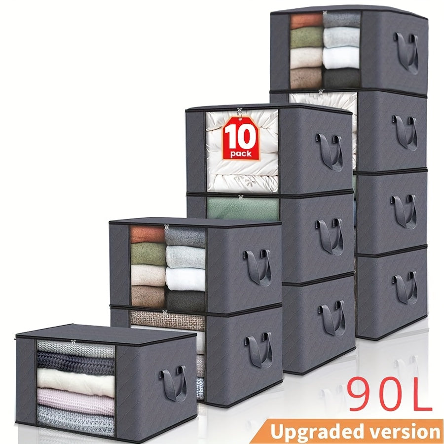 مجموعة من 10 حقيبات تخزين واسعة المساحة مع أزرار وملابس - أوعية قابلة للطي مثالية للملابس الموسمية والبطانيات والبطانيات والوسائد والسترات - حل تنظيمي كفء للمساحة في منزلك باللون الرمادي، تخزين تحت السرير