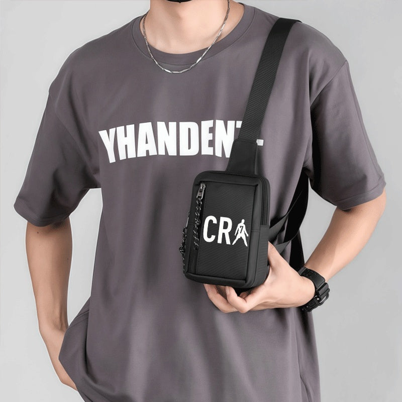 حقيبة كتف قابلة للتعديل بتصميم نجم الرياضة CR7 لكلا الجنسين - حقيبة هاتف عالية الجودة بسحاب، تصميم هندسي للمشي لمسافات طويلة والجري وركوب الدراجات - استخدام خارجي وعملي مع جيب سحاب آمن