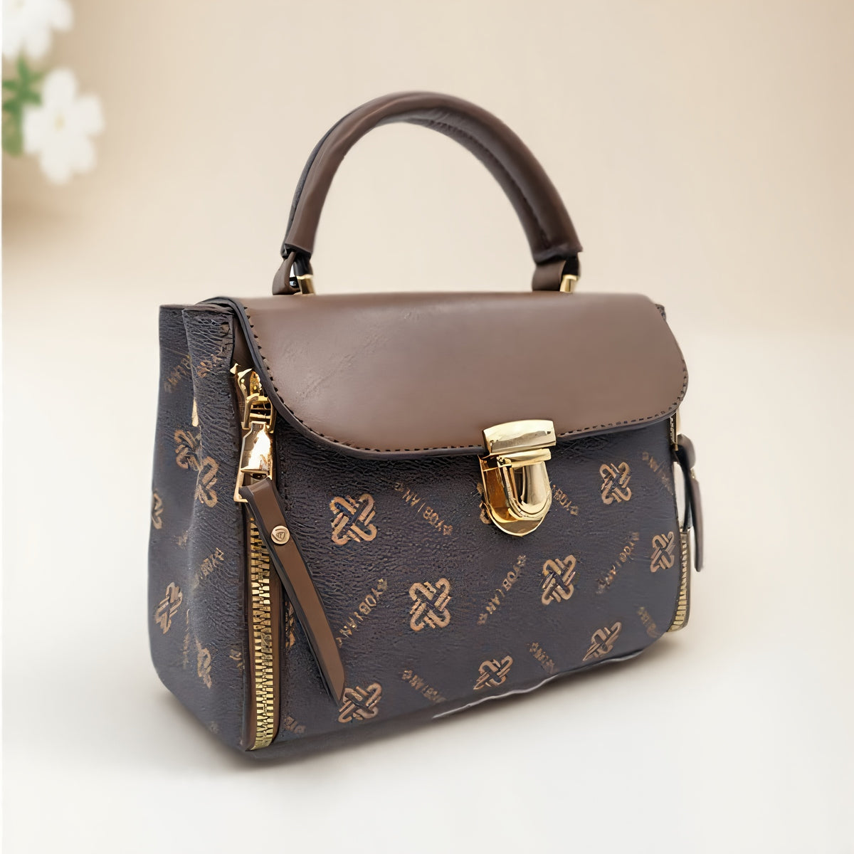 حقيبة كتف نسائية بنقشة هندسية مع حزام قابل للفصل وملحقات ذهبية، إغلاق بسحاب - متعددة الاستخدامات للسفر والتسوق والاستعمال اليومي، حقيبة يد أو كلاتش بلمسات ذهبية