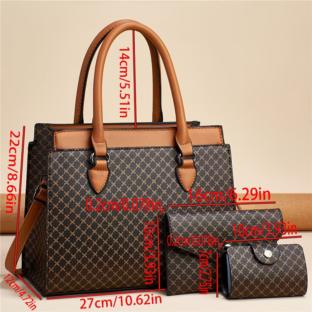 2025 إطلالة جديدة أنيقة - مجموعة من ثلاث حقائب ذات سعة كبيرة، واحدة على الكتف والثلاثة على الكتف، تتميز بنمط أنيق من الألوان، في ألوان القهوة والبني الداكن والبيج، مع حزام قابل للإزالة، إغلاق بسحاب، بطانة من البوليستر، مثالية للأناقة الحضرية، حقيبة كروس م