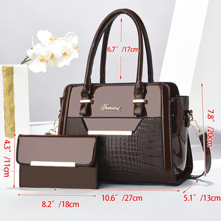 مجموعة حقائب أنيقة مكونة من حقيبة يد صغيرة وحقيبة يد كبيرة للنساء - اللون البني والأسود، سعة كبيرة، إغلاق بسحاب، حقيبة أنيقة للمكتب والتنقل، حقيبة مكتب|حقيبة يد أنيقة|حقيبة بسحاب