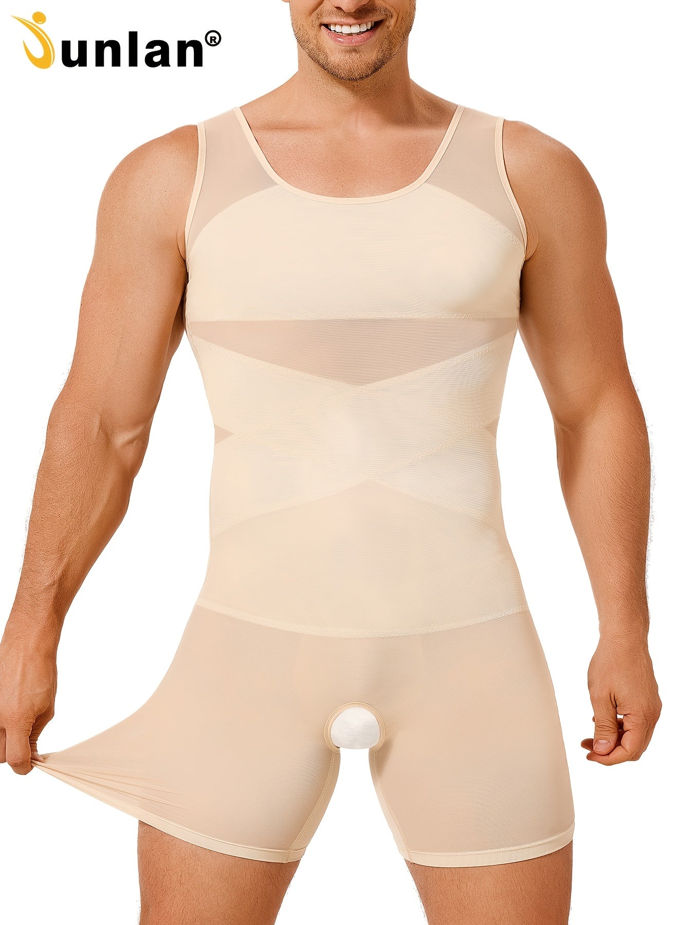 ملابس داخلية رجالية مشدّة للجسم بالكامل - مشد خصر متقاطع قابل للتنفس، ملمس مات، مع وسادات نحت للحصول على مظهر أنيق | مشد أنيق | بدي مات