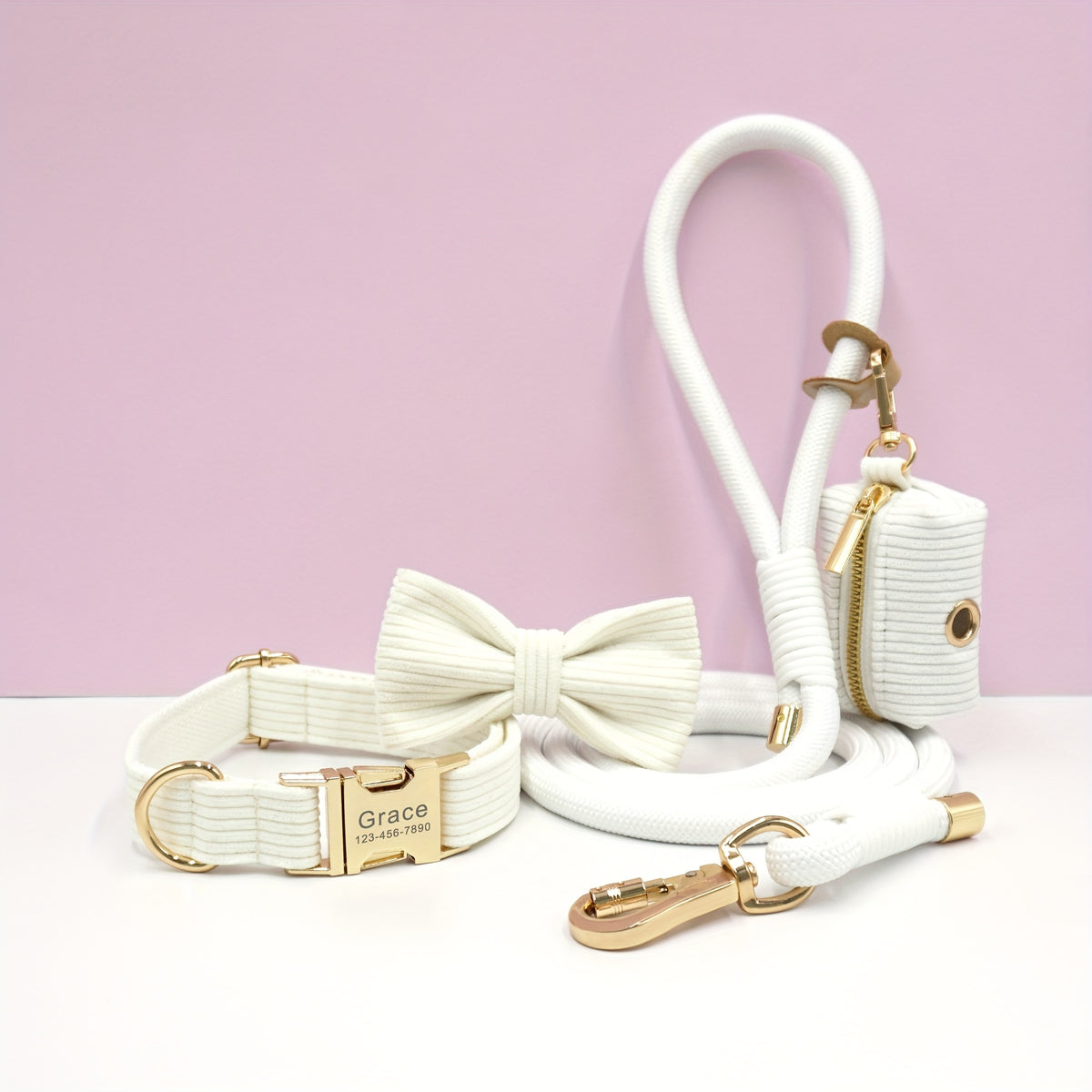 4 قطع/مجموعة طوق كوردروي جديد قابل للتعديل مع رباط قوي محبوك يدويًا وربطة عنق أنيقة، نقش ليزر مجاني لاسم الكلب ورقم هاتف المالك، هدية عيد ميلاد الحيوانات الأليفة القابلة للتخصيص، هدايا زفاف أو رأس السنة