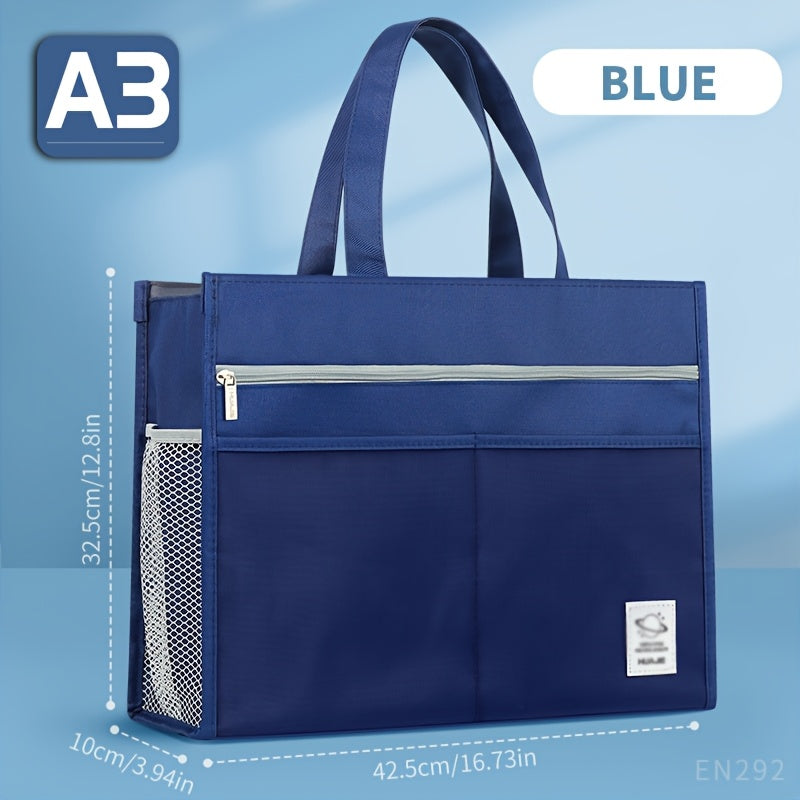 حقيبة تخزين محمولة متعددة الوظائف من قماش أكسفورد بسعة كبيرة لرسومات الفن A3 ووثائق 8K - مثالية للفنانين، المعلمين، لوازم المكتب، والسفر باللون الأزرق الفاتح، الوردي، أو الأزرق، حقيبة فنية