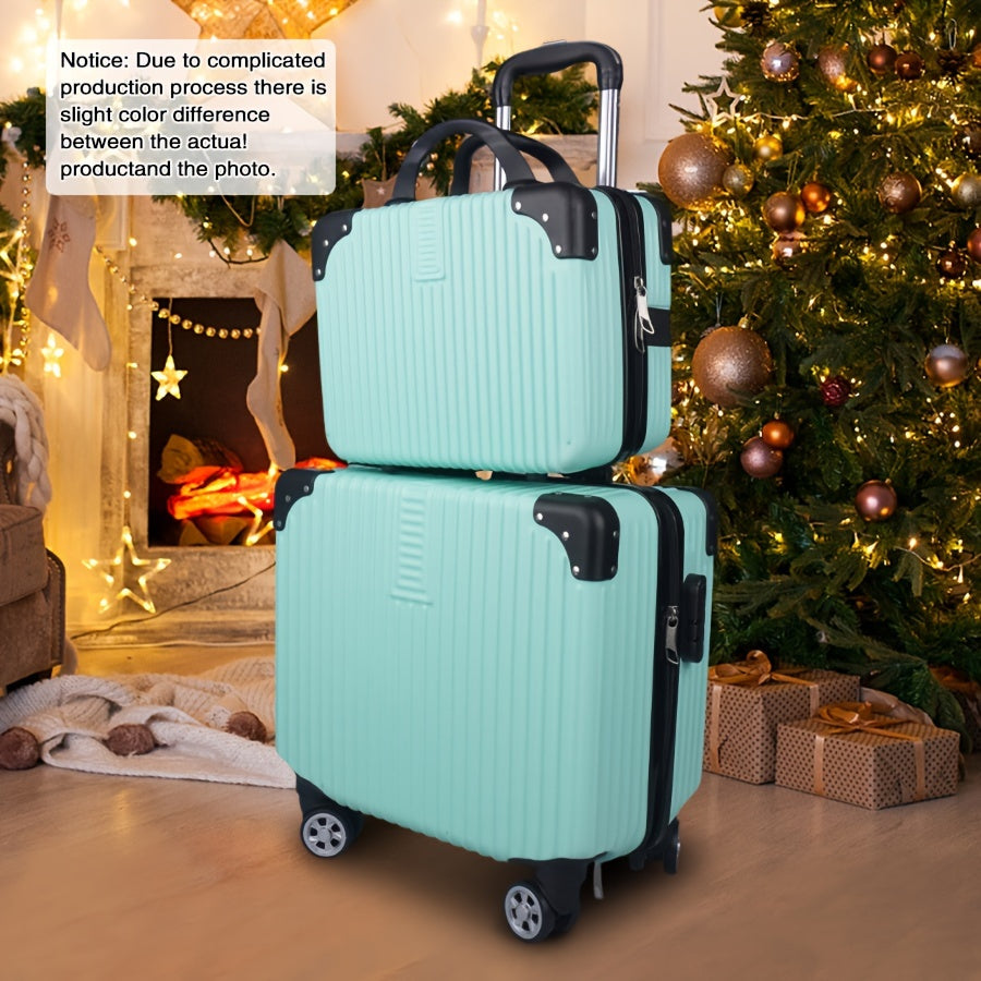 مجموعة حقائب سفر متينة من ABS+PC، 2 قطع، 18 بوصة و14 بوصة مع قفل تركيبي، عجلات دوارة، مقبض حديدي - حقيبة تروللي للسفر، حزمة كومبو، أمتعة للسفر