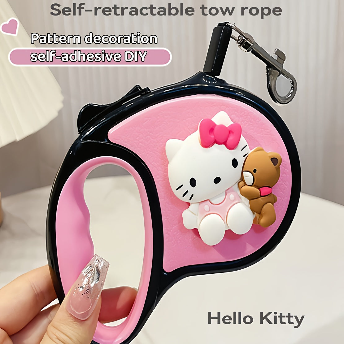 حبل حيوانات أليفة قابل للتمديد من سانريو بطول 3 متر بتصميم كيتي/كورومي، مشبك معدني مقوى مقاوم للصدأ، متين، خطاف دوار 360°، مقبض مريح لمنع السحب المفاجئ، مناسب للكلاب الصغيرة والمتوسطة الحجم، للحديقة، الخارجية، الأماكن العامة، العطلات، الاستخدام اليومي، شح