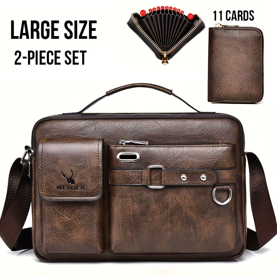 حقيبة كروس بودي رجالية من ويشير للعمل - فاخرة بتصميم متعدد الأقسام، حزام قابل للتعديل وجيب لسماعات الرأس المحمولة - بني فاتح للمكتب والاستخدام اليومي هدية للأب أو الزوج (هدية ذكرى سنوية)، حقيبة كتف