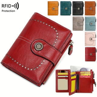 محفظة نسائية مضادة للسرقة بتقنية RFID مع فتحات متعددة للبطاقات ومشبك سحاب، تصميم كلاسيكي عصري متعدد الوظائف