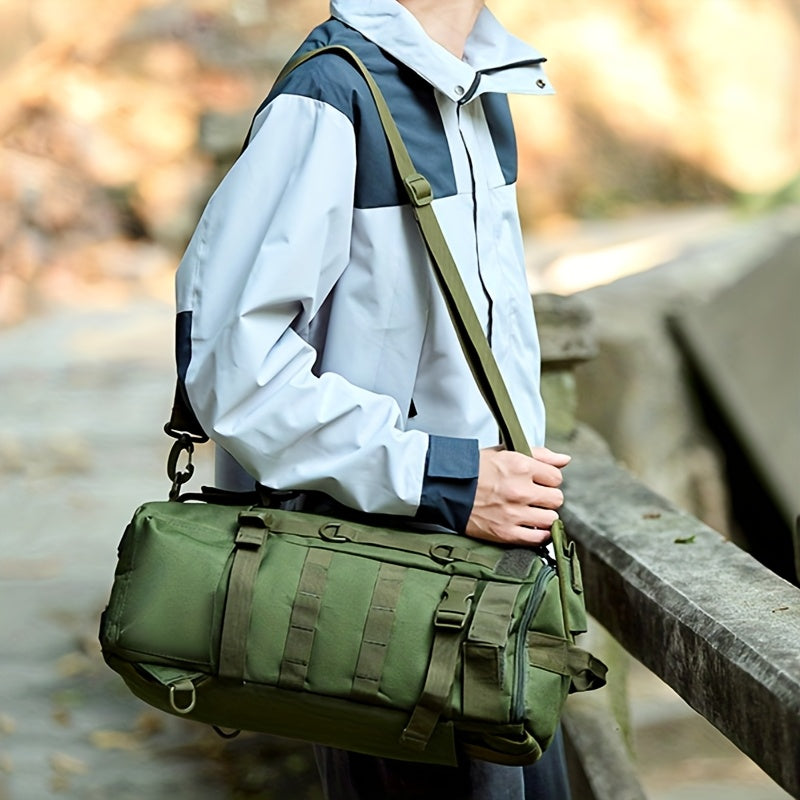 حقيبة ظهر نايلون متينة بسعة كبيرة للدراجات والأنشطة الخارجية، حزام قابل للتعديل، أقسام بسحاب، حقيبة كتف ويد متعددة الوظائف للمشي، التخييم، الصيد، معدات السفر | مظهر تكتيكي | مبطنة بالبوليستر، معدات الدراجات