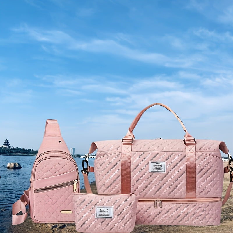 طقم من ثلاث قطع: حقيبة توت متعددة الوظائف بسعة كبيرة، حقيبة ظهر للخارج، مجموعة حقائب سفر، حقيبة رياضية، مناسبة للسفر واللياقة البدنية، استخدام لجميع الفصول، يوغا، تخييم، حقيبة أمتعة أنيقة، حقيبة كتف، حقيبة مكياج