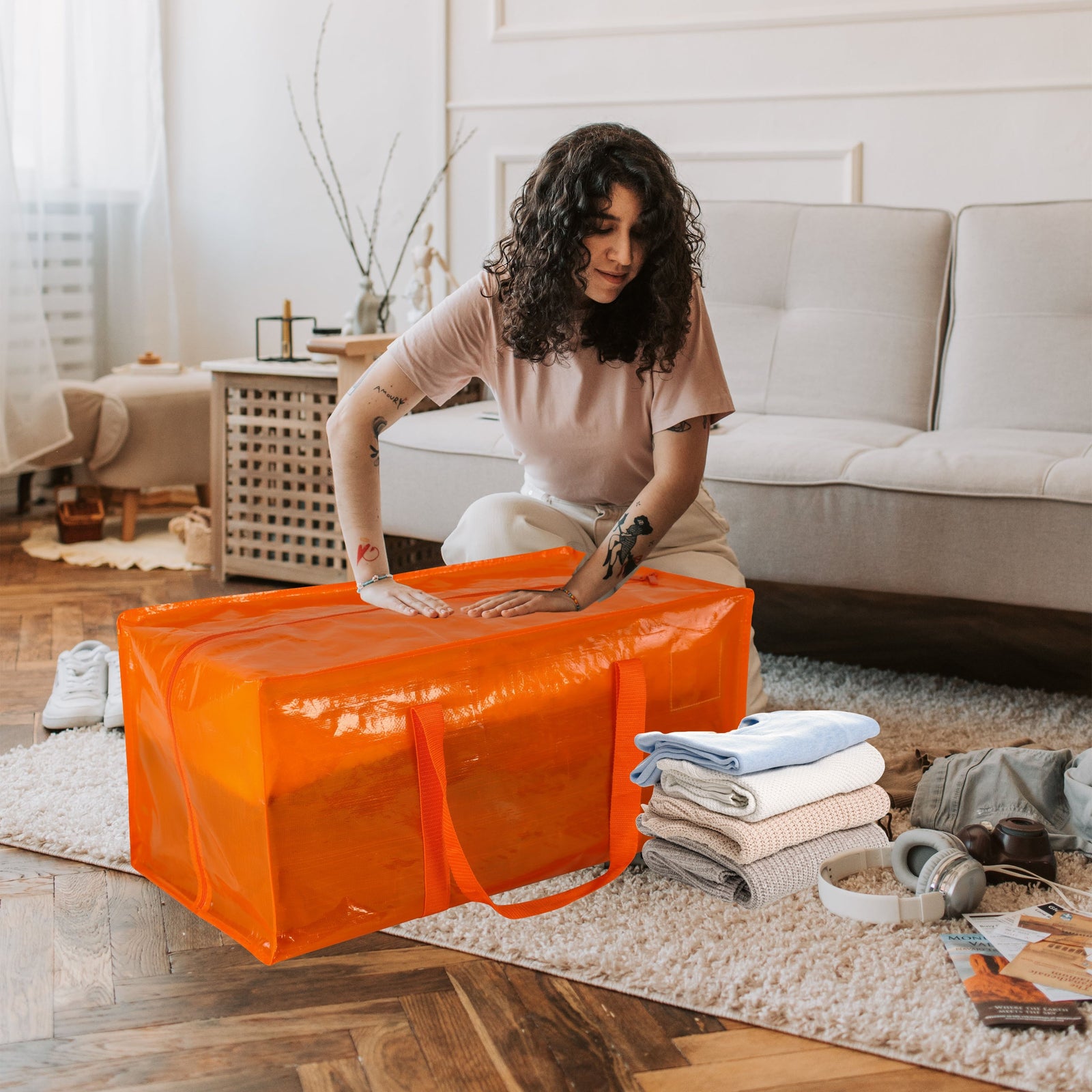 2 قطع من حقائب النقل الكبيرة الوردية - متينة، مقاومة للماء، حقائب تخزين من القماش مع مقابض جانبية وجيب للبطاقات - 7 أنماط متوفرة - مثالية لتنظيم الملابس، السكن الجامعي، السفر ومستلزمات النقل، منظم تخزين الملابس، تخزين تحت السرير