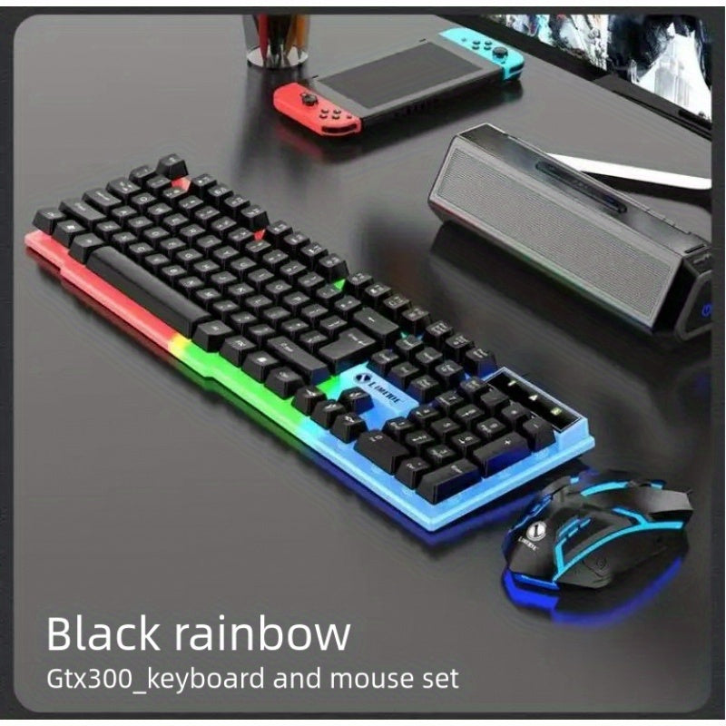 لوحة مفاتيح وأداة تحكم ميكانيكية مضيئة للألعاب من ITLY مع اتصال سلكي، إضاءة خلفية LED بألوان قوس قزح، تحكم في الماكرو، وزر يفتح بشكل عشوائي للألعاب، متوافق مع أجهزة الكمبيوتر المحمولة، وسادات ماوس للألعاب
