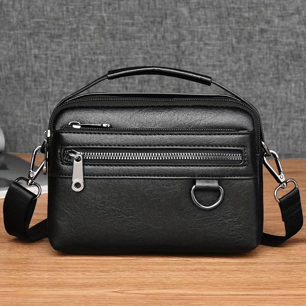 حقيبة كروس كاجوال للرجال، حزام قابل للتعديل، حقيبة كتف يومية للتنقل، تصميم بدون طباعة، اللون الأسود