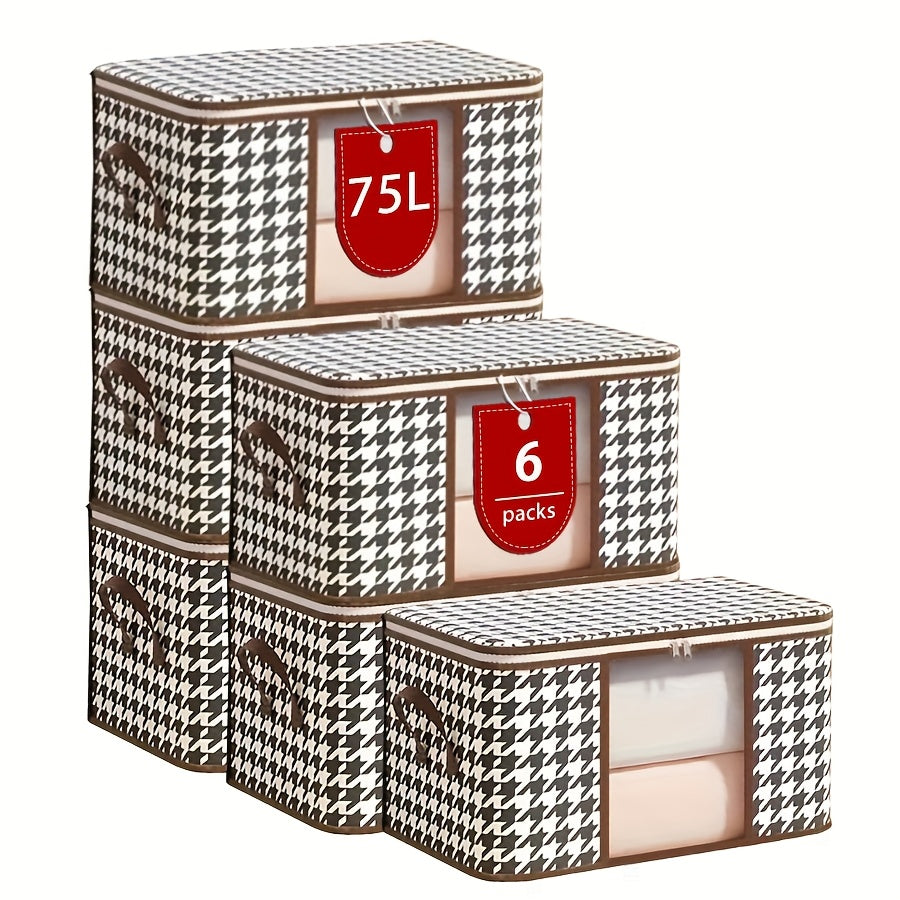 6 قطع من أكياس تخزين هاوندستوتش بسعة 75 لتر مع مقابض جانبية معززة، وسادات مزدوجة، منظم محمول وقابل للطي للملابس والألعاب والملاءات - مثالي للمساكن الجامعية وغرف النوم والضروريات في نقل الأمتعة وتخزين الملحقات|نمط هاوندستوتش|مقابض متينة، تخزين تحت السرير