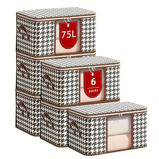 6 قطع من أكياس تخزين هاوندستوتش بسعة 75 لتر مع مقابض جانبية معززة، وسادات مزدوجة، منظم محمول وقابل للطي للملابس والألعاب والملاءات - مثالي للمساكن الجامعية وغرف النوم والضروريات في نقل الأمتعة وتخزين الملحقات|نمط هاوندستوتش|مقابض متينة، تخزين تحت السرير