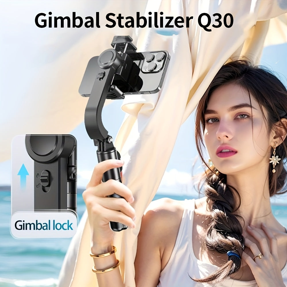 Desiontal Q30 مثبت جيمبال جديد للهواتف الذكية مع جهاز تحكم عن بعد لاسلكي قابل للفصل بمحور واحد، حامل تسجيل فيديو داخلي وخارجي، عصا سيلفي قابلة للتمدد والطي محمولة، قاعدة مضادة للاهتزازات للبث المباشر، مناسب لتسجيل الحياة الأفضل لأجهزة iPhone/Android