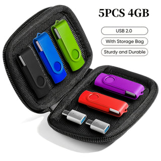 حزمة أقراص USB: 5 قطع بسعات 128MB/4GB/16GB من فلاش درايف USB 2.0 مع حقيبة تخزين و2 محولات USB-C، أقراص تخزين محمولة لنقل البيانات، متوافقة مع هواتف OTG Android، Mac، وأجهزة الكمبيوتر المحمولة