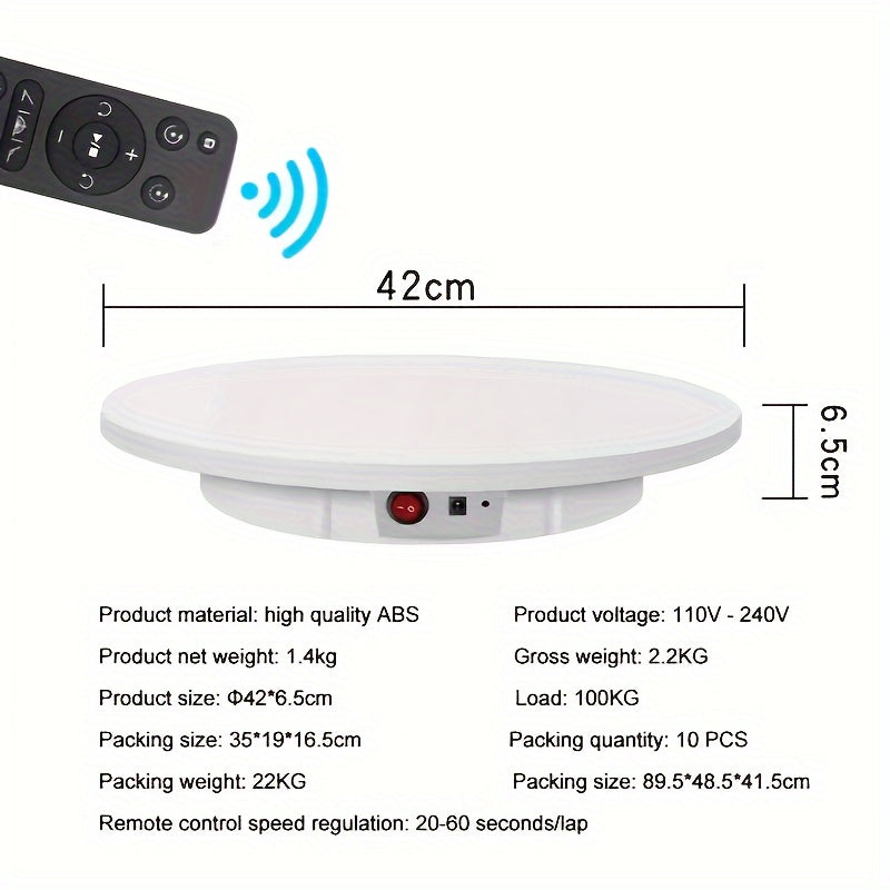 دائرية كهربائية 42 سم بسعة كبيرة مع جهاز تحكم عن بعد، قاعدة عرض دوارة بزاوية 360 درجة للتصوير الفوتوغرافي والفيديو والمناسبات الفنية، سوداء، قابس قياسي أوروبي، 110 فولت / 220 فولت، دوارة للفنون | تصميم دوار حديث | قاعدة دوارة متعددة الاستخدامات، حامل الكا
