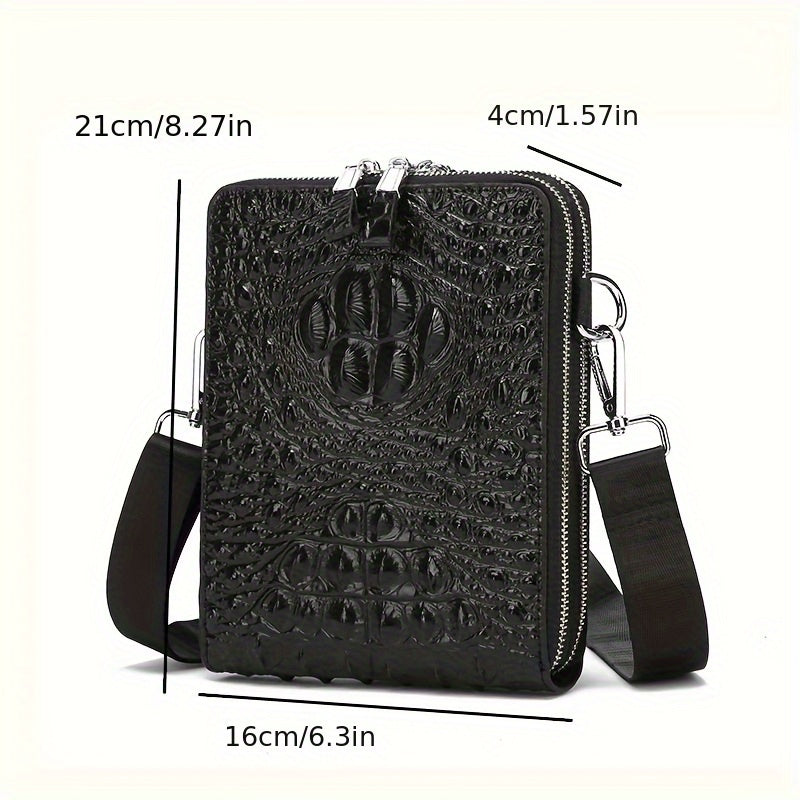 حقيبة كروس للرجال بنمط التمساح - حقيبة كتف صناعية ذات سعة كبيرة مع حزام قابل للتعديل، فتحات بطاقات متعددة، مثالية للتنقل اليومي، تصميم مطبوع بنمط التمساح