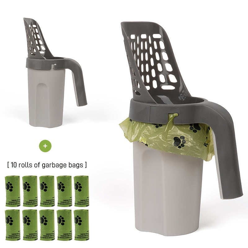 مجموعة من 1 قطعة تشمل مجرفة فضلات القطط وصندوق قمامة 2 في 1 مع موزع أكياس مدمج، مصنوعة من مادة PP المتينة، تصميم فعال لتصفية الفضلات لسهولة التنظيف.