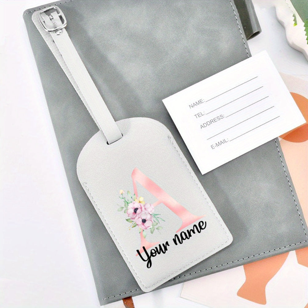 بطاقات أمتعة مُخصصة - اسم وحروف حسب الطلب، مونوغرام زهري أنيق، خفيف الوزن من مادة PU، للحقائب والصناديق، هدايا حفلات وزيجات وأعياد الميلاد - منظّم السفر، إكسسوارات الأمتعة
