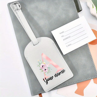 بطاقات أمتعة مُخصصة - اسم وحروف حسب الطلب، مونوغرام زهري أنيق، خفيف الوزن من مادة PU، للحقائب والصناديق، هدايا حفلات وزيجات وأعياد الميلاد - منظّم السفر، إكسسوارات الأمتعة