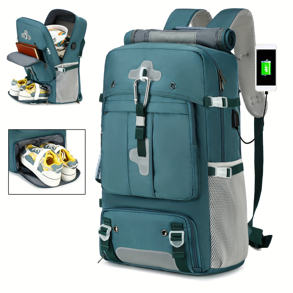 حقيبة ظهر للسفر للنساء، سعة كبيرة، حقيبة حمل معتمدة من قبل شركات الطيران مع حجرة للأحذية، حقيبة ظهر للكمبيوتر المحمول بقياس 17 بوصة، حقيبة عمل أو صالة الألعاب الرياضية أو حقيبة نهاية الأسبوع، يمكن استخدامها ككتف واحد أو كتفيين.