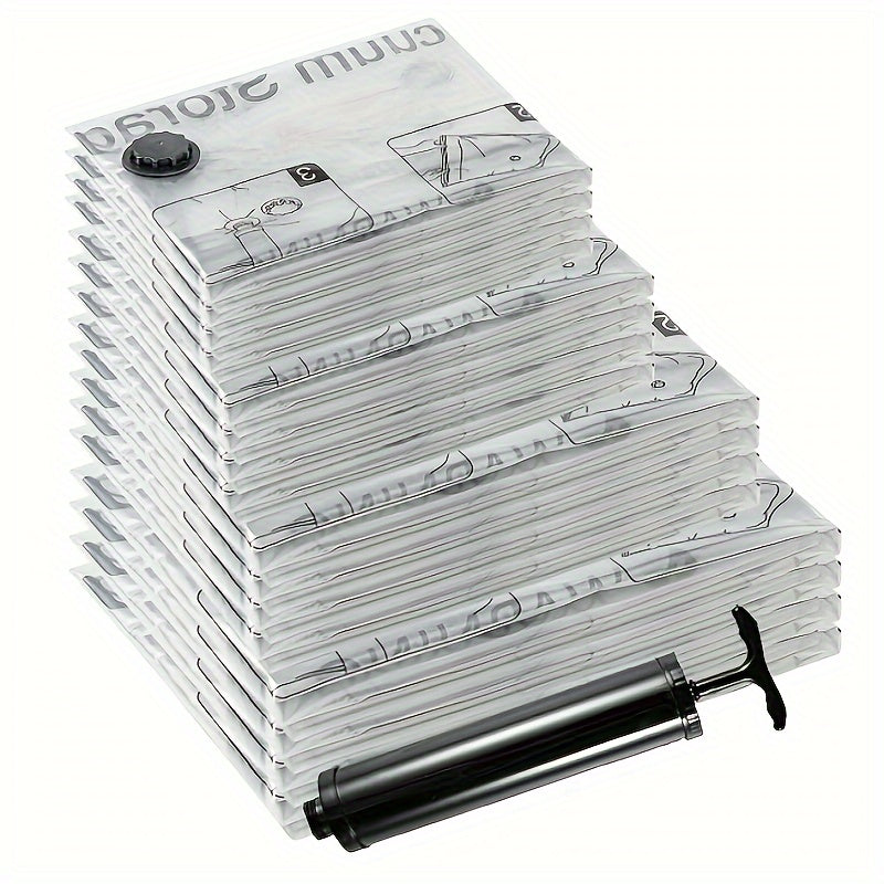 6/12/15/20 قطعة أكياس تخزين وتنظيم الملابس، تلبية احتياجات المشاهد المختلفة، توفير 80% من المساحة مع مضخة يدوية، تستخدم في السكن الجامعي، خزانة الملابس، غرفة النوم، الحمام والسفر، حاوية محكمة الغبار - تحافظ على الملابس طازجة ومنظمة بما في ذلك المضخة اليدو