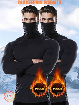 2 قطعة من قمصان ضغط حراري للرجال بأكمام طويلة، 90% بوليستر 10% إ[lastane، نسيج محبوك عالي التمدد، لون صلب، طبقة أساسية سريعة الجفاف مبطنة بالصوف للرياضة والارتداء العادي