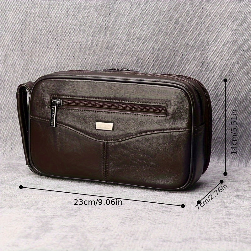 حقيبة يد جلدية حقيقية للرجال، حقيبة سفر سوداء مع عدة أقسام، حقيبة يد متينة للتخزين المناسب للاستخدام اليومي