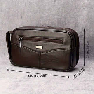 حقيبة يد جلدية حقيقية للرجال، حقيبة سفر سوداء مع عدة أقسام، حقيبة يد متينة للتخزين المناسب للاستخدام اليومي