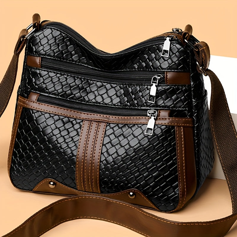 حقيبة كتف نسائية من الجلد الصناعي، حقيبة صغيرة متعددة الجيوب بتصميم كلاسيكي، خفيفة الوزن مع إغلاق بسحاب، حزام قابل للتعديل، متوفرة باللون الأسود والقهوة والبني الفاتح والغامق