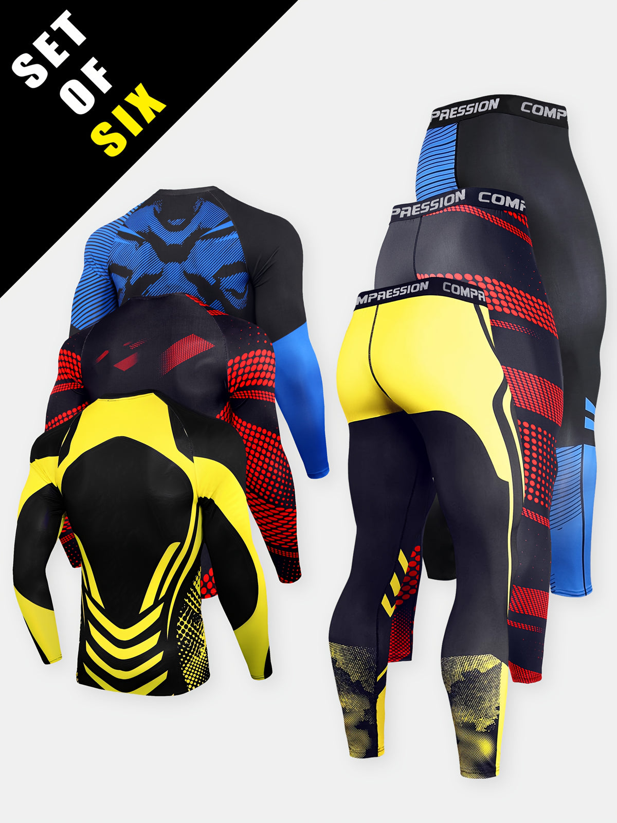 مجموعة رياضية للرجال مكونة من ست قطع للجري واللياقة البدنية والسباحة والركض والتدريب اليومي، مقاومة للبقع والتشوهات، خفيفة الوزن، سريعة الجفاف، تنظيف جاف، تشكيل الجسم، مناسبة لجميع الفصول.