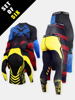 مجموعة رياضية للرجال مكونة من ست قطع للجري واللياقة البدنية والسباحة والركض والتدريب اليومي، مقاومة للبقع والتشوهات، خفيفة الوزن، سريعة الجفاف، تنظيف جاف، تشكيل الجسم، مناسبة لجميع الفصول.