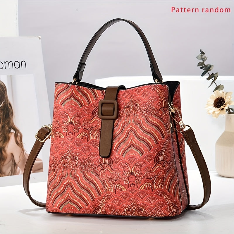 حقيبة حمل أنيقة بنمط زهور باللونين الأسود والأبيض - سعة كبيرة، حزام قابل للإزالة، إغلاق مغناطيسي، بطانة من البوليستر، مثالية كهدية، للاستخدام اليومي|حقيبة حمل أنيقة|حقيبة زخرفية