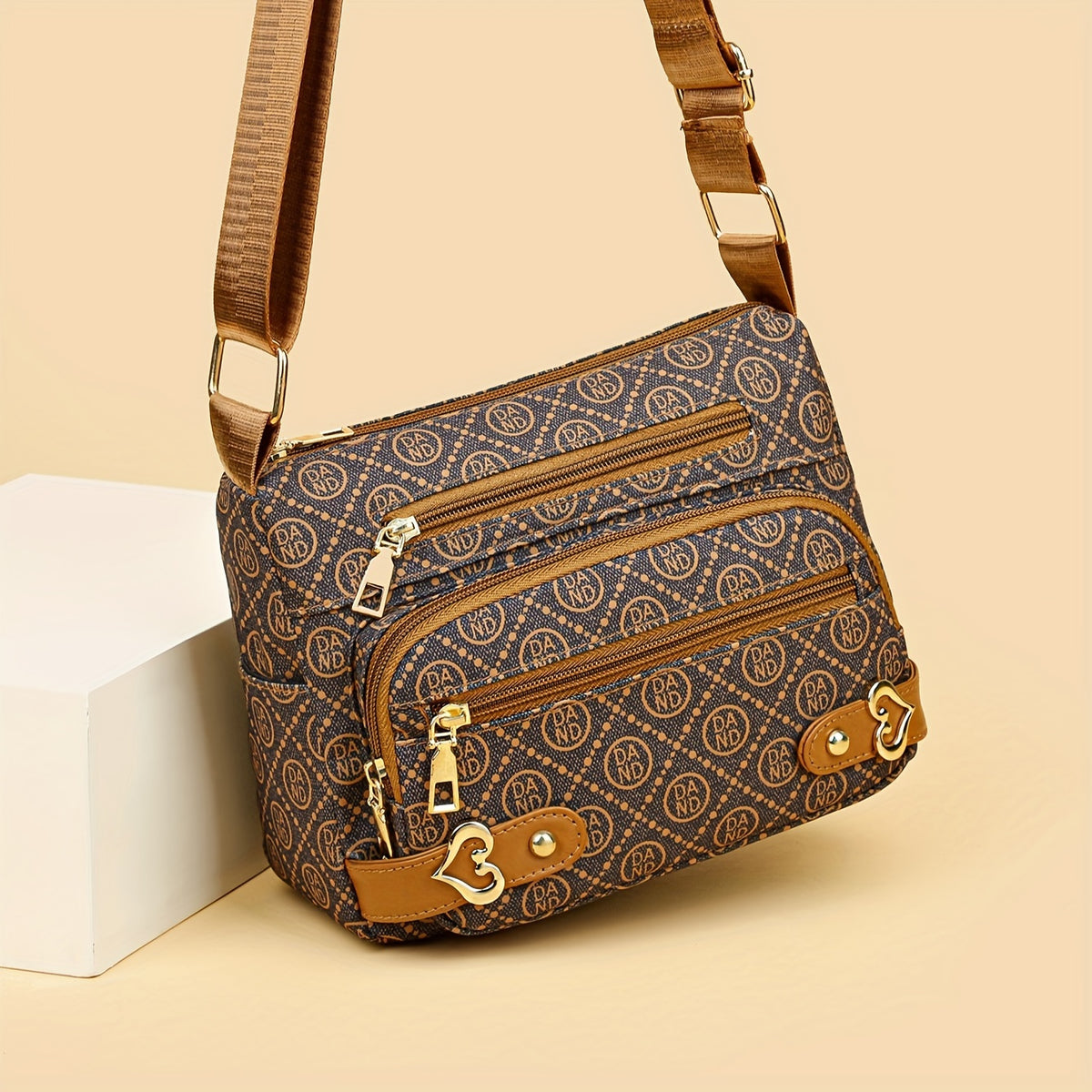 حقيبة كروسبودي متعددة الجيوب ذات سعة كبيرة وطباعة متعددة الأشكال بأسلوب جديد لعام 2024 - حقيبة للوالدين في منتصف العمر