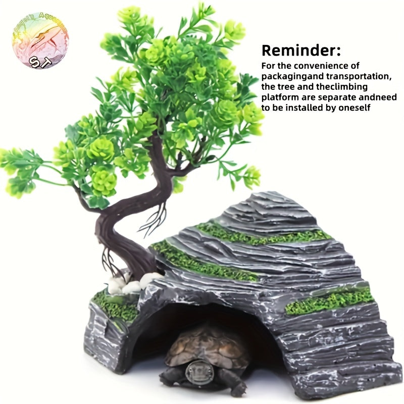 ديكور إبداعي لموضوع المشهد المائي، كهف من الراتنج، مزود بشجيرات صغيرة وحجارة صغيرة، ديكور مناظر المياه، ملجأ للزواحق والبرمائيات، ديكور تسلق، ديكور حوض السمك، بيئة الجيكو والعنكبوت والثعبان، ملحقات حوض السلاحف - مصنوع من مادة ABS، مناسب للبرمائيات