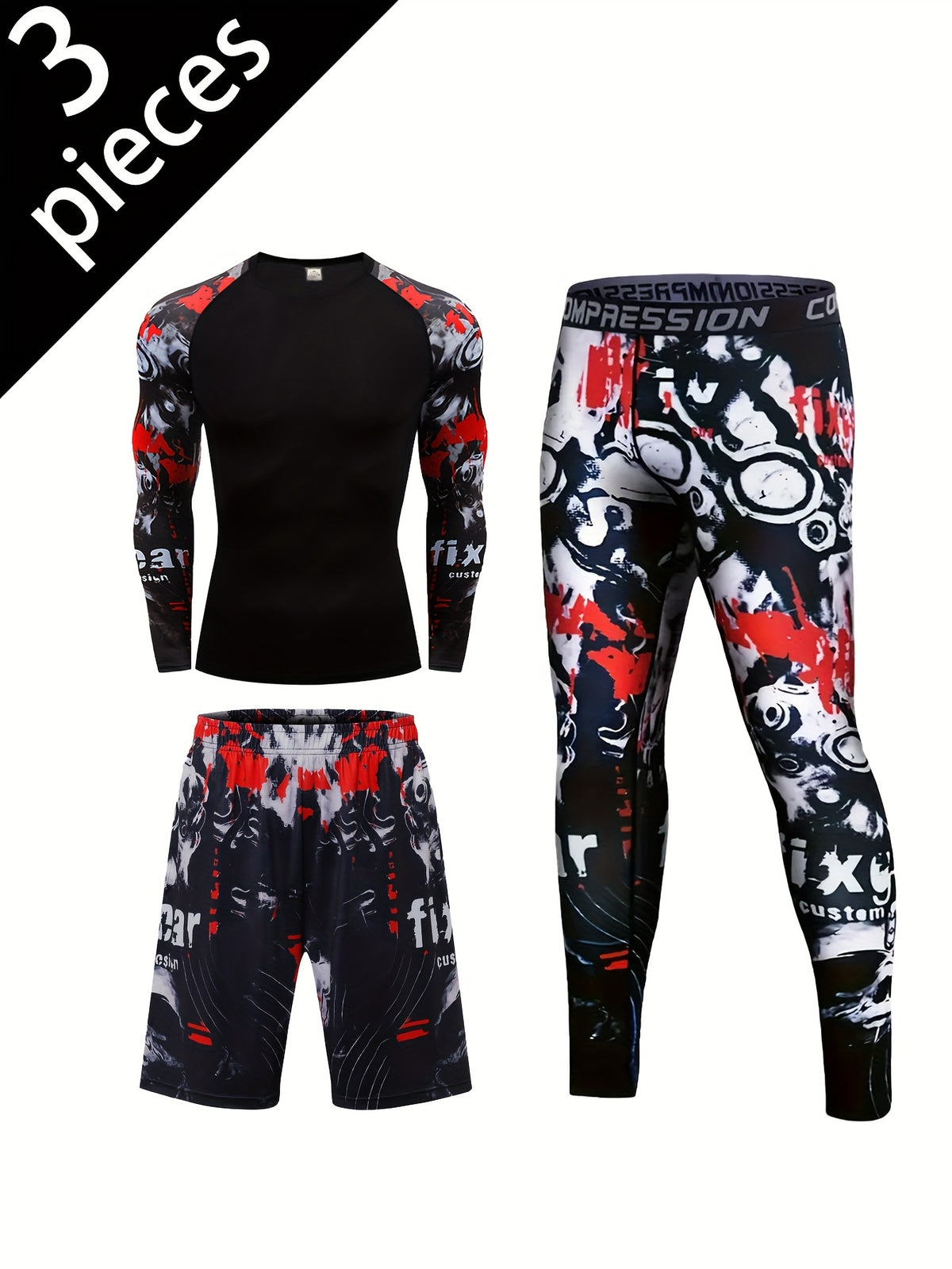 طقم 3 قطع من بدلة التمويه الرياضية للرجال للسفر الخارجي، التمارين، اللياقة البدنية، الجري، إلخ. جديد ومثير للاهتمام، مريح ومسامي لجسمك العلوي لجعلك تتألق بثقة وتشكيل بدلة الضغط