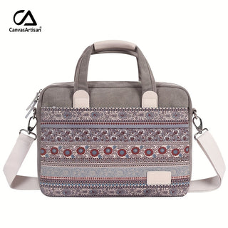حقيبة كمبيوتر محمول فنية مقاومة للصدمات من القماش - قماش رمادي بنقشة ماندالا ملونة، حزام كتف قابل للتعديل والفصل، إغلاق بسحاب، مبطنة بالبوليستر للأعمال، السفر والتنقل اليومي، حقيبة لابتوب