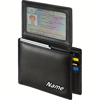 محفظة رجالية قابلة للتخصيص بحماية من RFID من الجلد الصناعي - تصميم نحيف مزدوج الطي مع نقش الاسم الشخصي، فتحات بطاقات متعددة وجيب للنقود - هدية مثالية للصديق، الزوج، الأب (عيد الميلاد، عيد الأب، عيد ميلاد)، منظم البطاقات | محفظة قابلة للتخصيص | جلد صناعي م