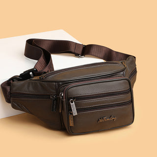 1 قطعة حقيبة كتف رجالية من الجلد الطبيعي، حقيبة خصر متعددة الاستخدامات أنيقة من جلد البقر - هدية مثالية لعيد الحب، يوم المرأة، وعيد الأم