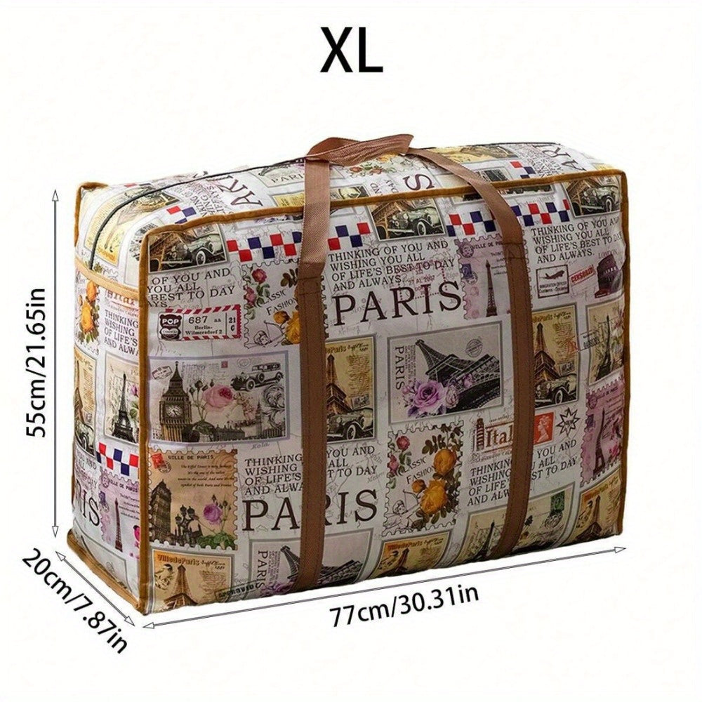 حقيبة تخزين كبيرة بتصميم كلاسيكي مع طباعة الجرائد، سحاب قوي وأغطية - حقيبة قماشية قابلة للطي للسفر، الانتقال، المدرسة، تنظيم الملابس والأحذية - ملحقات حزمة صديقة للسيارات، طباعة عشوائية، حزمة زيتية، حقيبة سفر