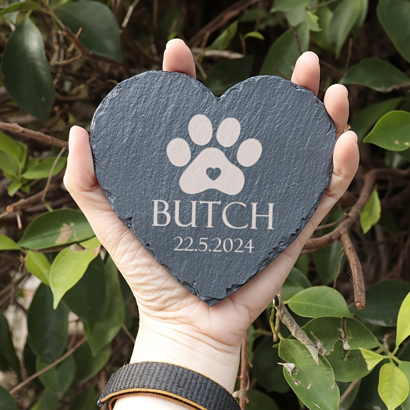 حجر تذكاري على شكل قلب مخصص للحيوانات الأليفة - شاهد قبر محفور بشكل مخصص للكلاب والقطط، هدية تعزية لفقدها