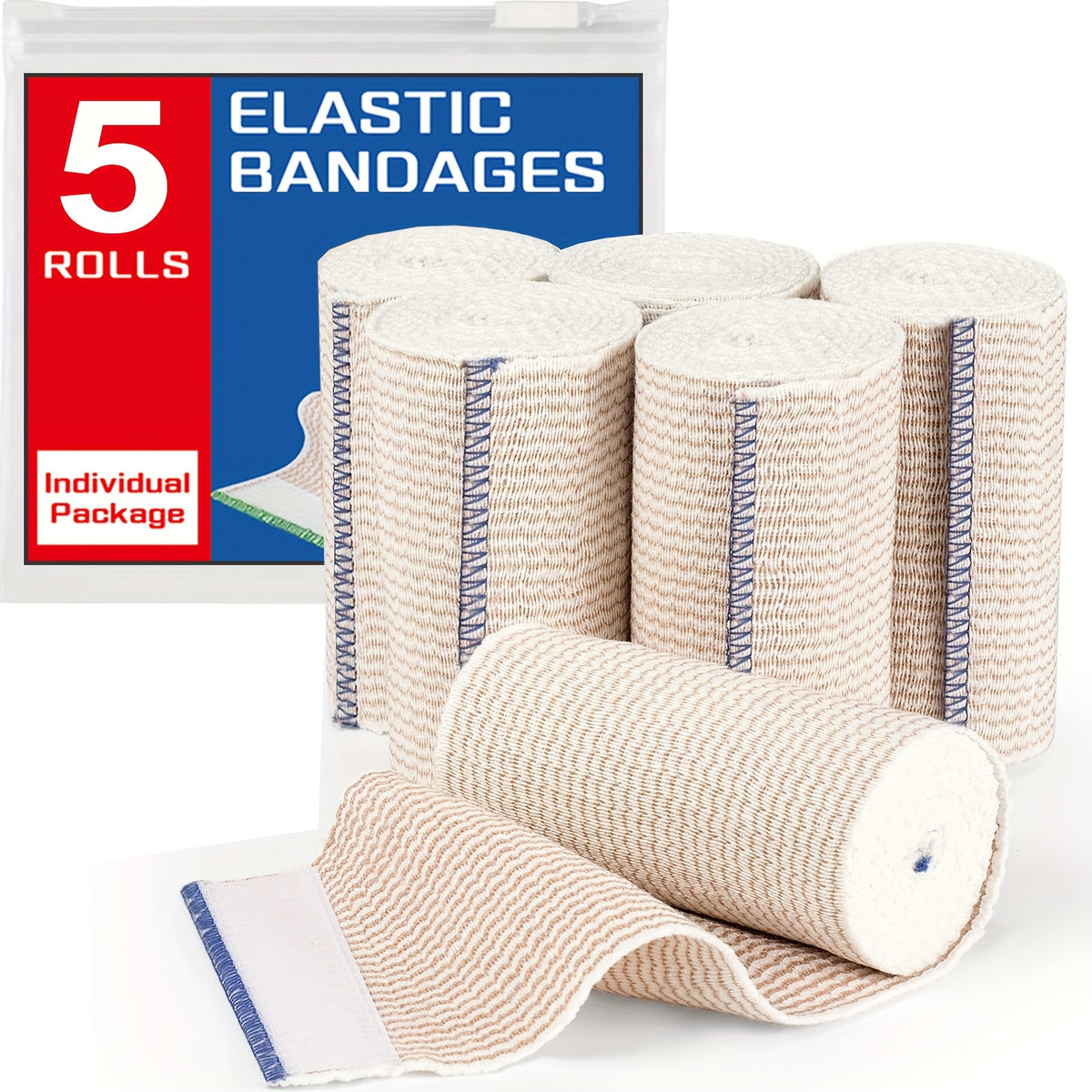 مجموعة من 5 قطع لاصقات مطاطية فاخرة بحجم 4 بوصة، قابلة لإعادة الاستخدام بتقنية الخطاف والحلقة للضغط على الركبتين والكاحلين والمعصمين والساقين