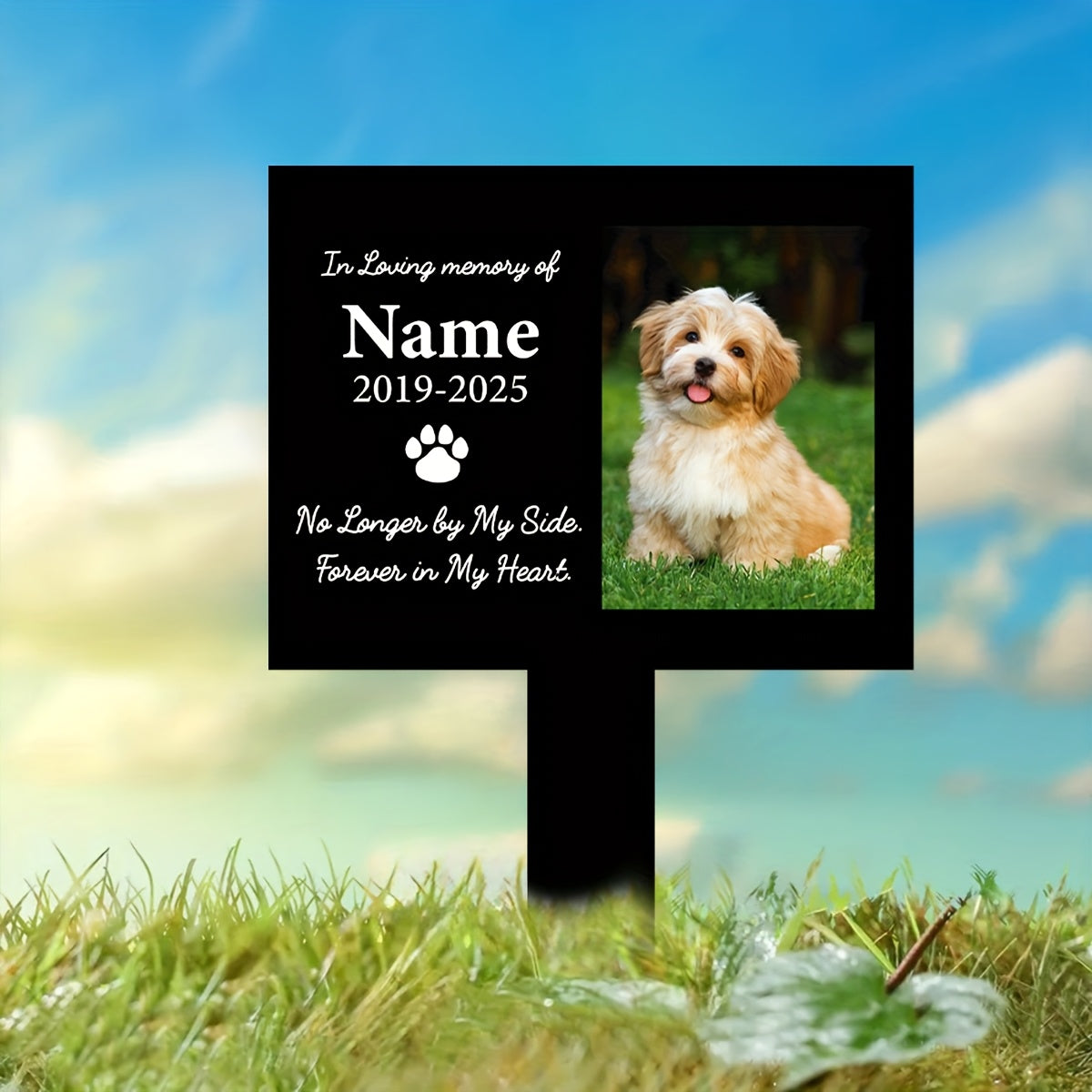 قطعة واحدة من علامة قبر معدنية مخصصة لصور الحيوانات الأليفة - تذكار شخصي للكلاب والقطط، لوحة حديد مقاومة للأمطار على شكل قلب بطول 30.0 سم مع الاسم والصورة، فن الحديقة الخارجية للفناء أو الحديقة، تذكار حيوان أليف متين