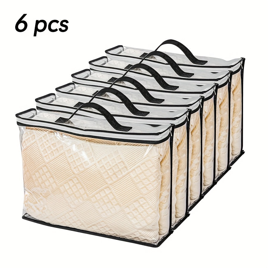 6 قطع - حقيبة حمل شفافة من البولي فينيل كلوريد بسيطة، حقيبة تخزين قابلة للطي، حاوية تخزين متعددة الاستخدامات، يمكنها تخزين الكتب والألعاب والبطانيات والوشاحات والقمصان، وغرفة النوم المنزلية، والملابس، وإكسسوارات السفر، وتخزين تحت السرير